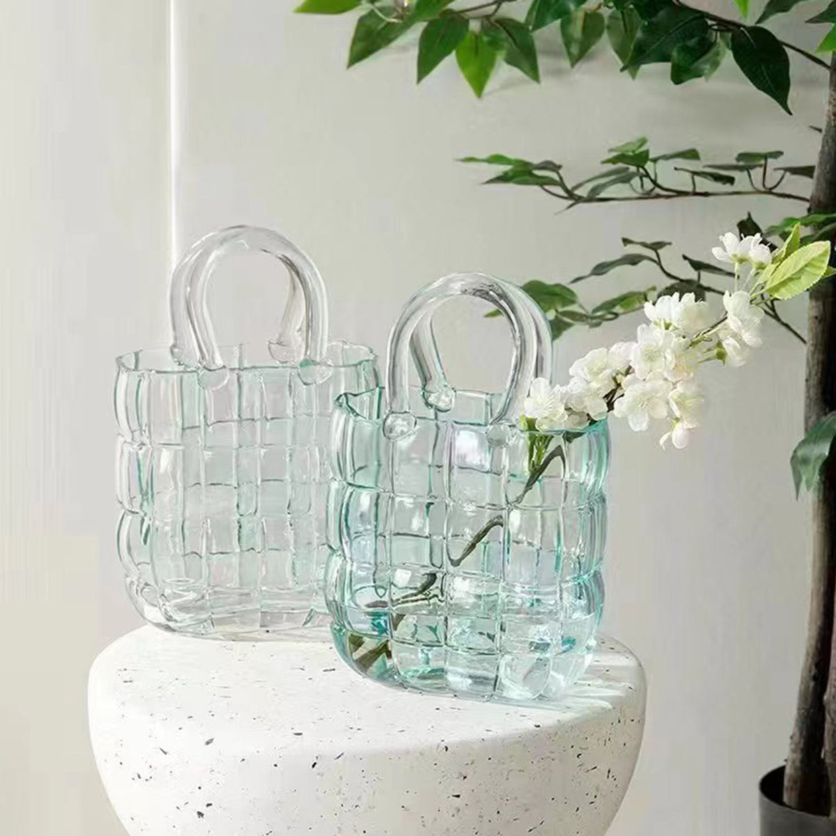 Glass Vase Transparent Hand Basket Living Room Flower Arrangement Creative Bag Fish Tank