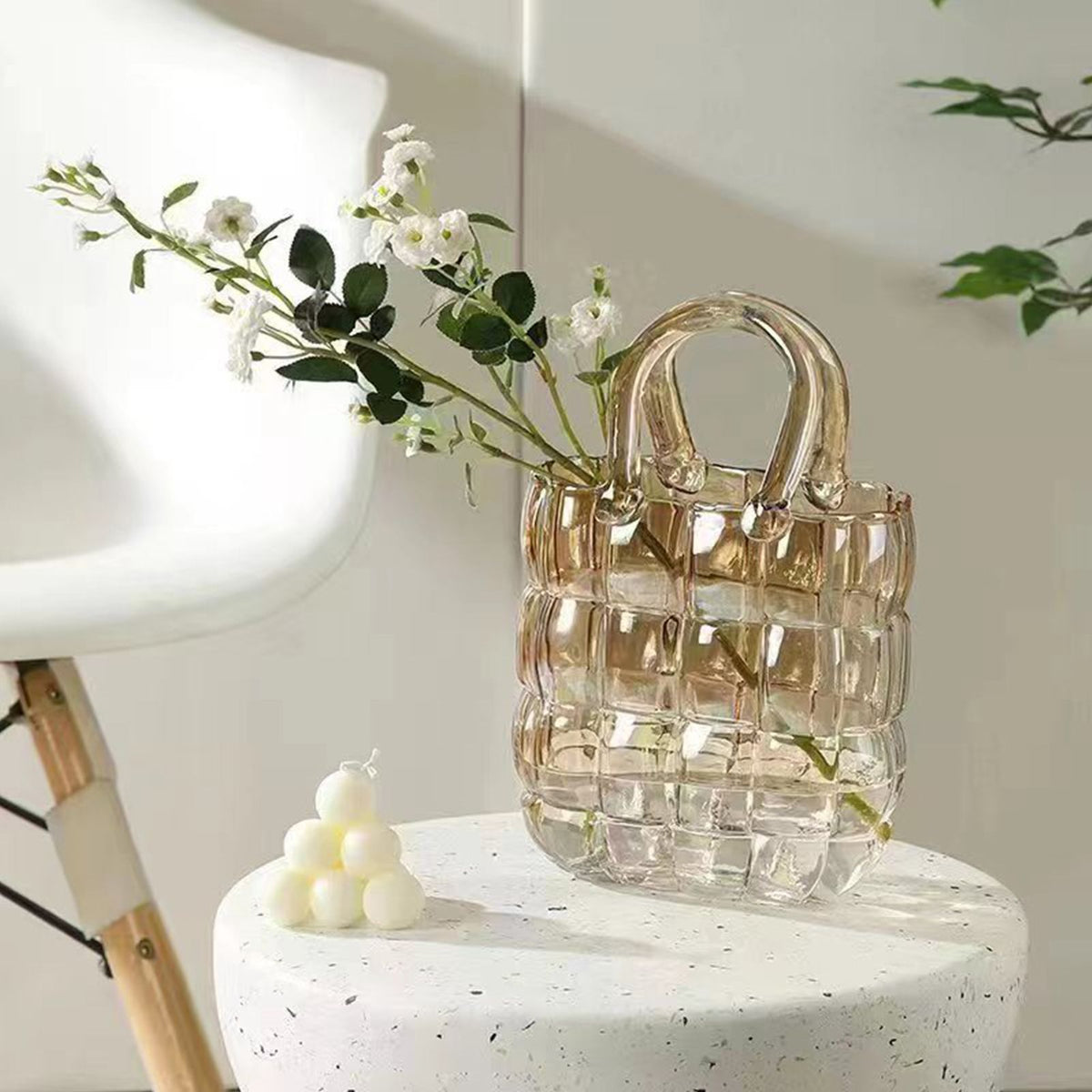 Glass Vase Transparent Hand Basket Living Room Flower Arrangement Creative Bag Fish Tank