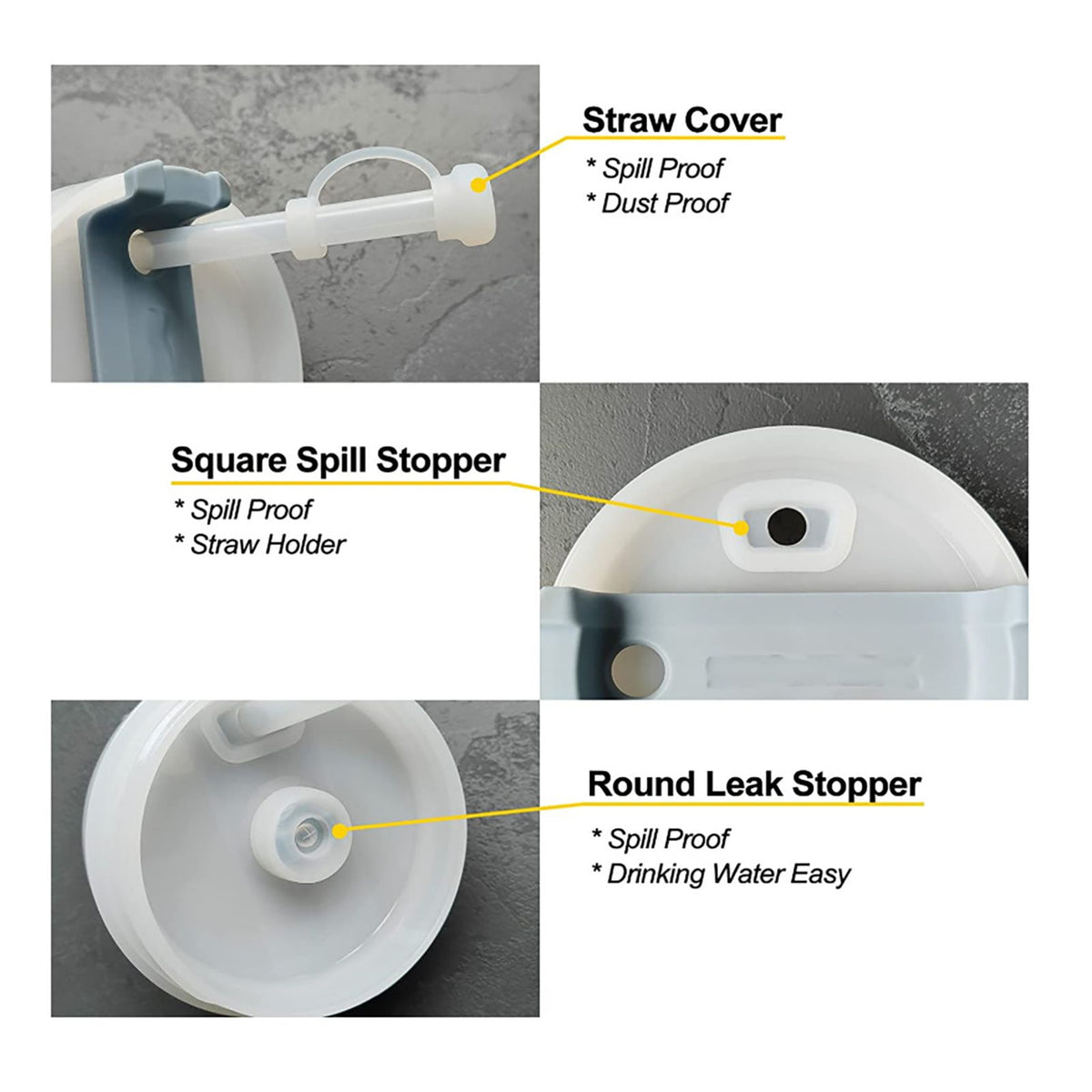 Square Spill Proof Stopper Round Lid Leak Stopper Silicone Straw Cover Cap Set Cup Bottle Accessories
