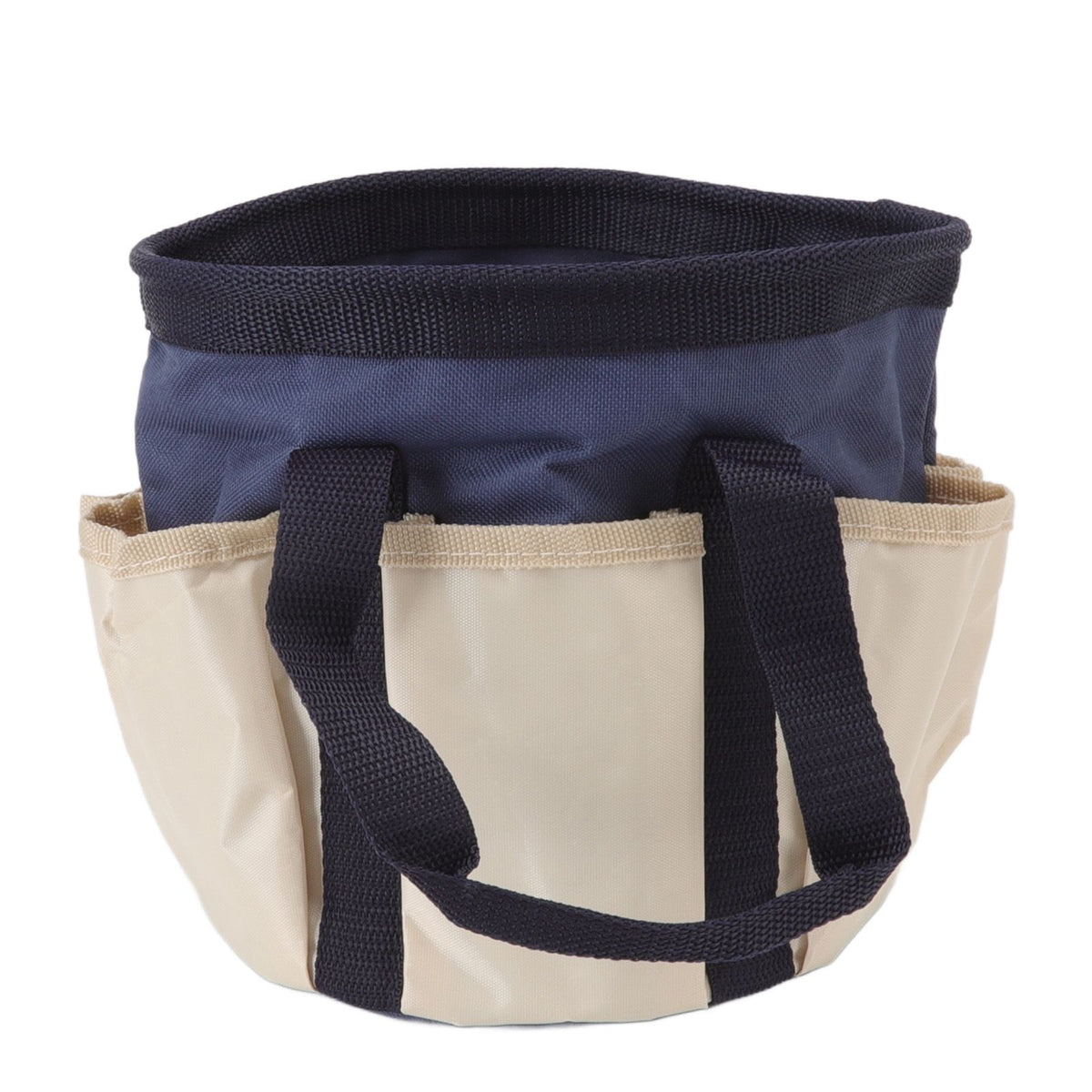 Round Garden Tools Bag 6 Pockets Oxford Cloth Gardening Tool Storage Tote for Men Women Gardener Dark Blue with Cream Color