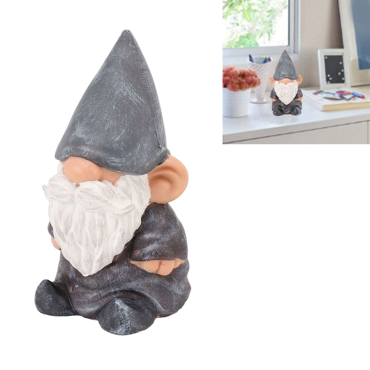 Garden Gnome Resin Structure Stable Bottom Retro Style Gnome Figurine for Patio Porch Decorations Pointed Head Brown