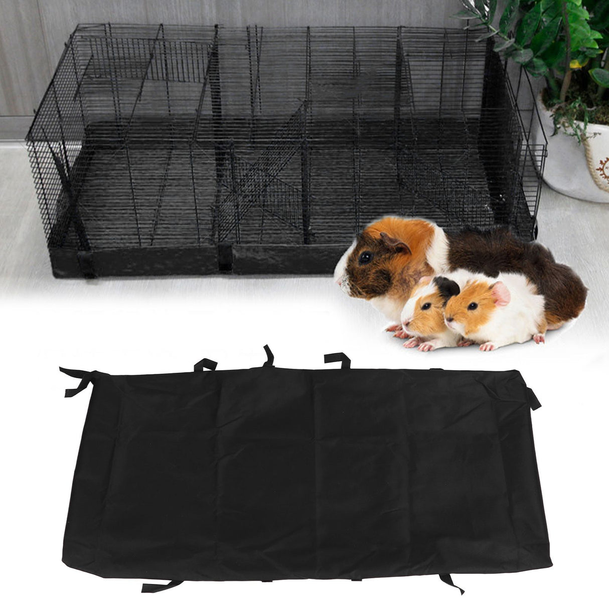 Hamster Cage Bottom Cover Breathable Removable Waterproof Leakproof Pet Cage Bottom Liner Chassis Cover for Guinea Pig Black