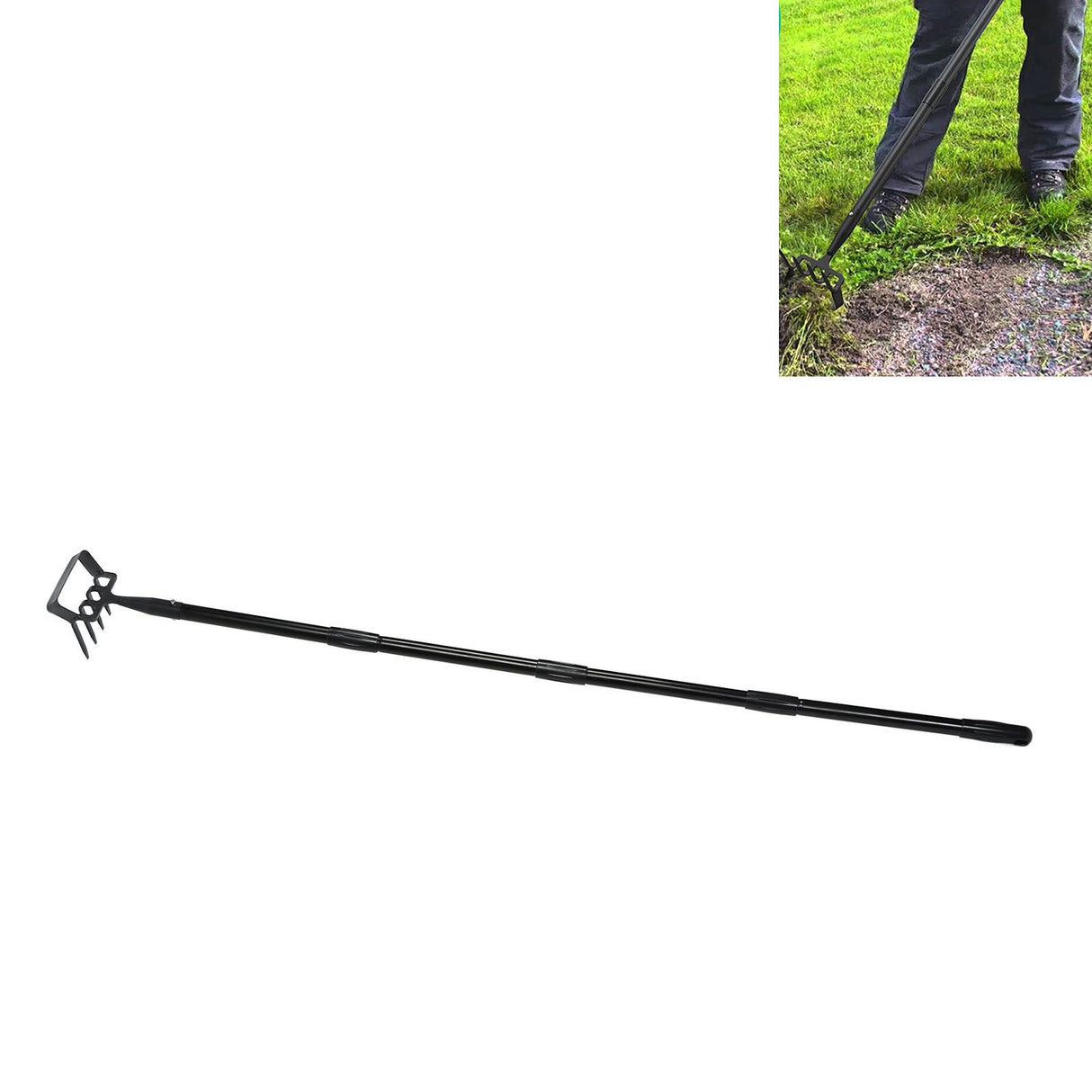 Weeding Rake Adjustable Length Stainless Steel Ergonomic Handle Hand Rake Garden Tool for Cultivating Loosening 4 Sections