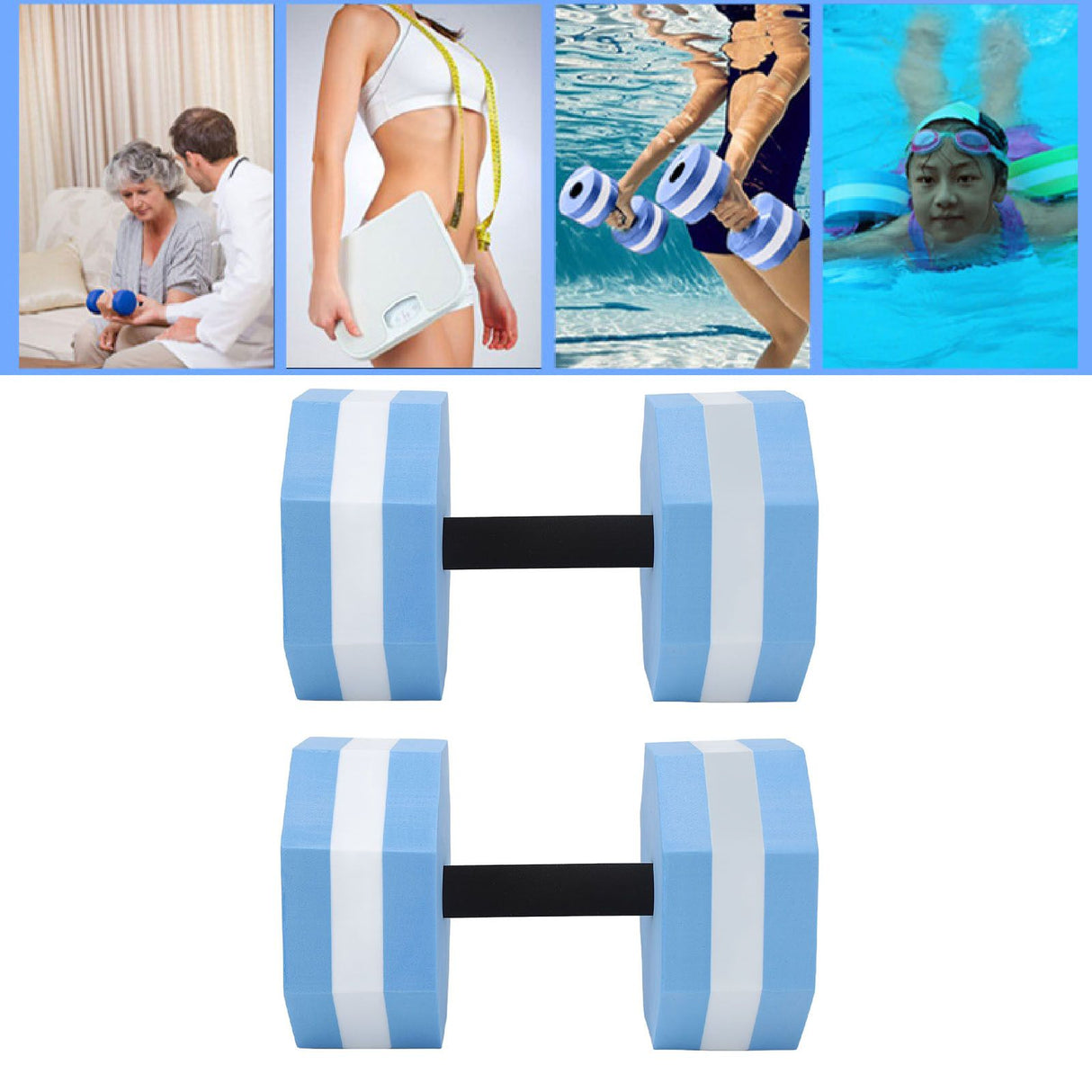 2Pcs High Density EVA Foam Dumbbell Set Aquatic Exercise Dumbbells for Men Women Indoor Swimming Pools Aerobic Fitness Rehabilitation Training Diamond Shaped Blue White Blue
