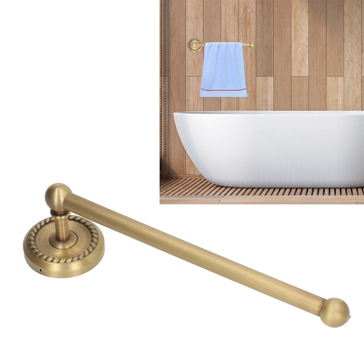 Bathroom Towel Rack Vintage Copper Single Rod Twisted Pattern Towel Bar for Hotel Home Kitchen