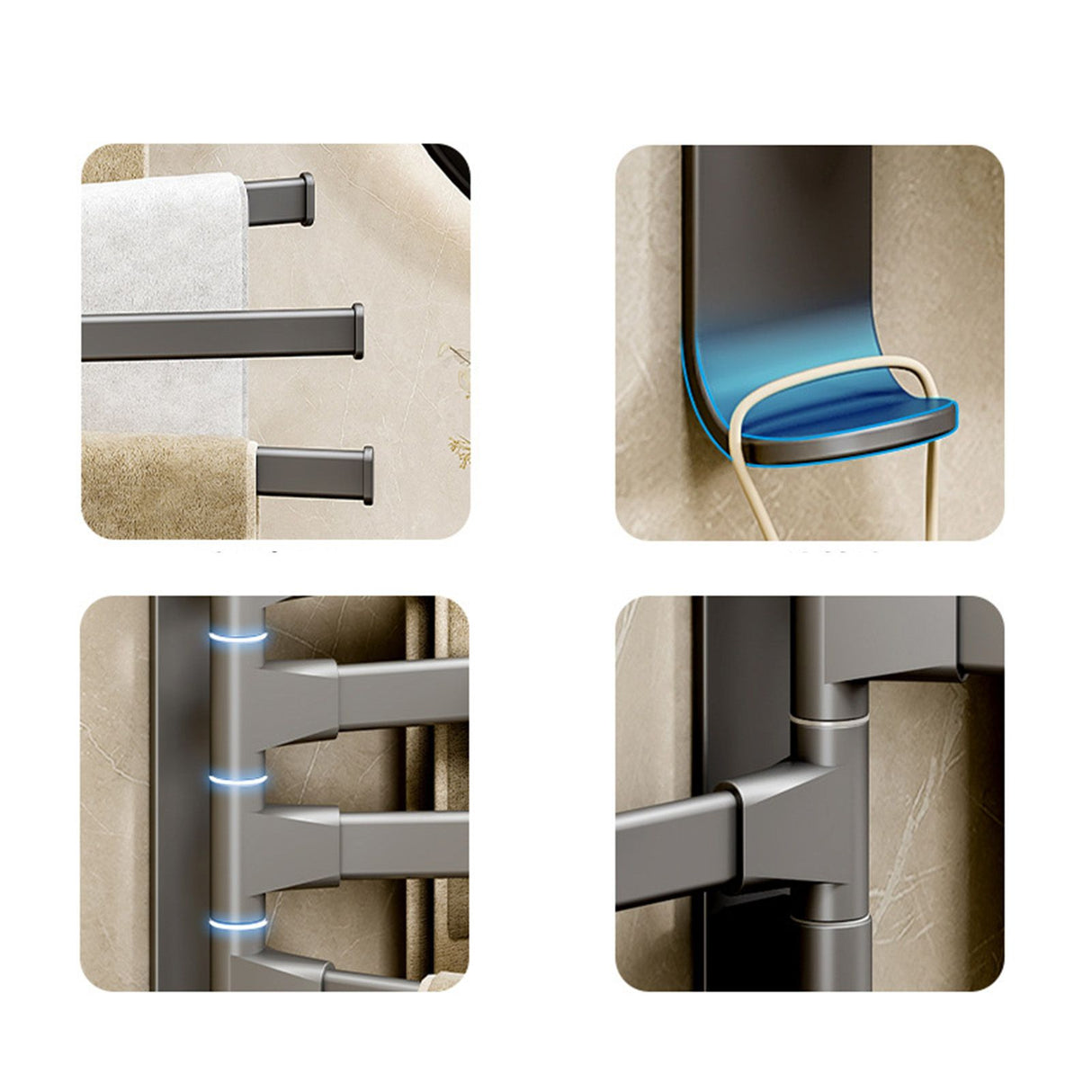 Swivel Towel Rack 4 Arms Thickened Space Aluminum 180 Degrees Rotating Bathroom Towel Holder for Home Hotel