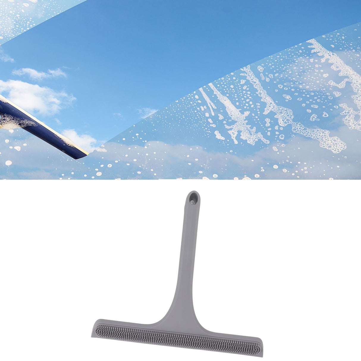 Glass Wiper with Non Slip Handle Silicone Window Cleaner Squeegee for Bathroom Windows Kitchen Mirror Grey