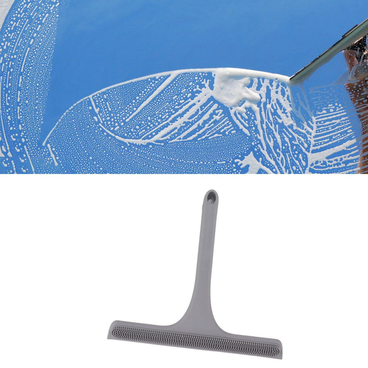 Glass Wiper with Non Slip Handle Silicone Window Cleaner Squeegee for Bathroom Windows Kitchen Mirror Grey