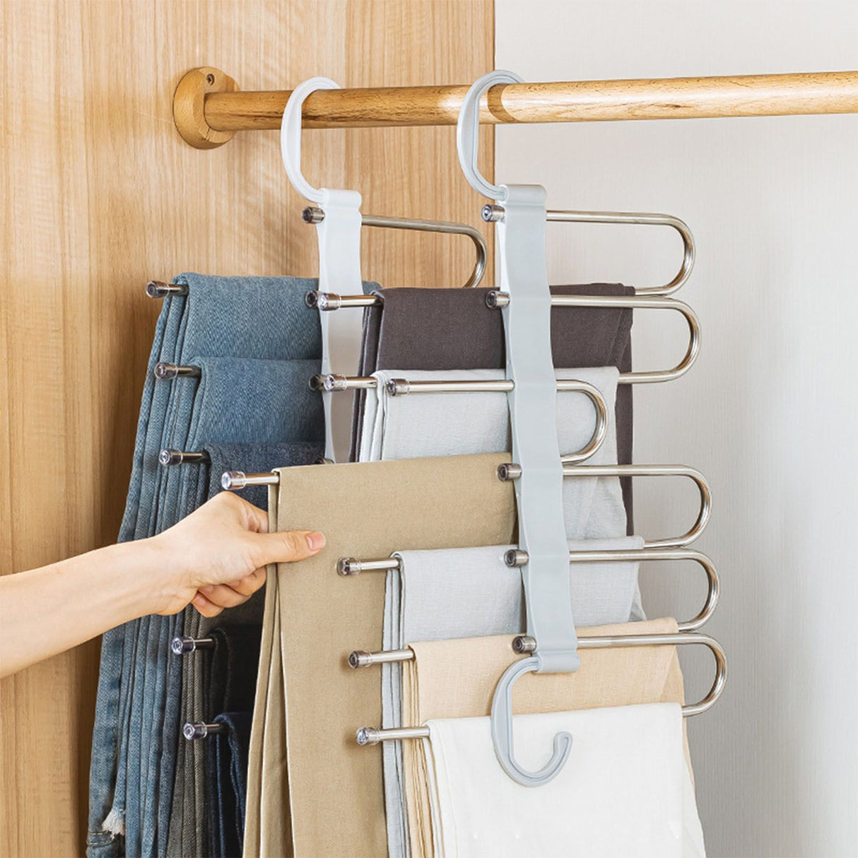 White Foldable Pants Rack Hanger Multifunctional Multi Layer Pants Folding Trouser Hanging Rack