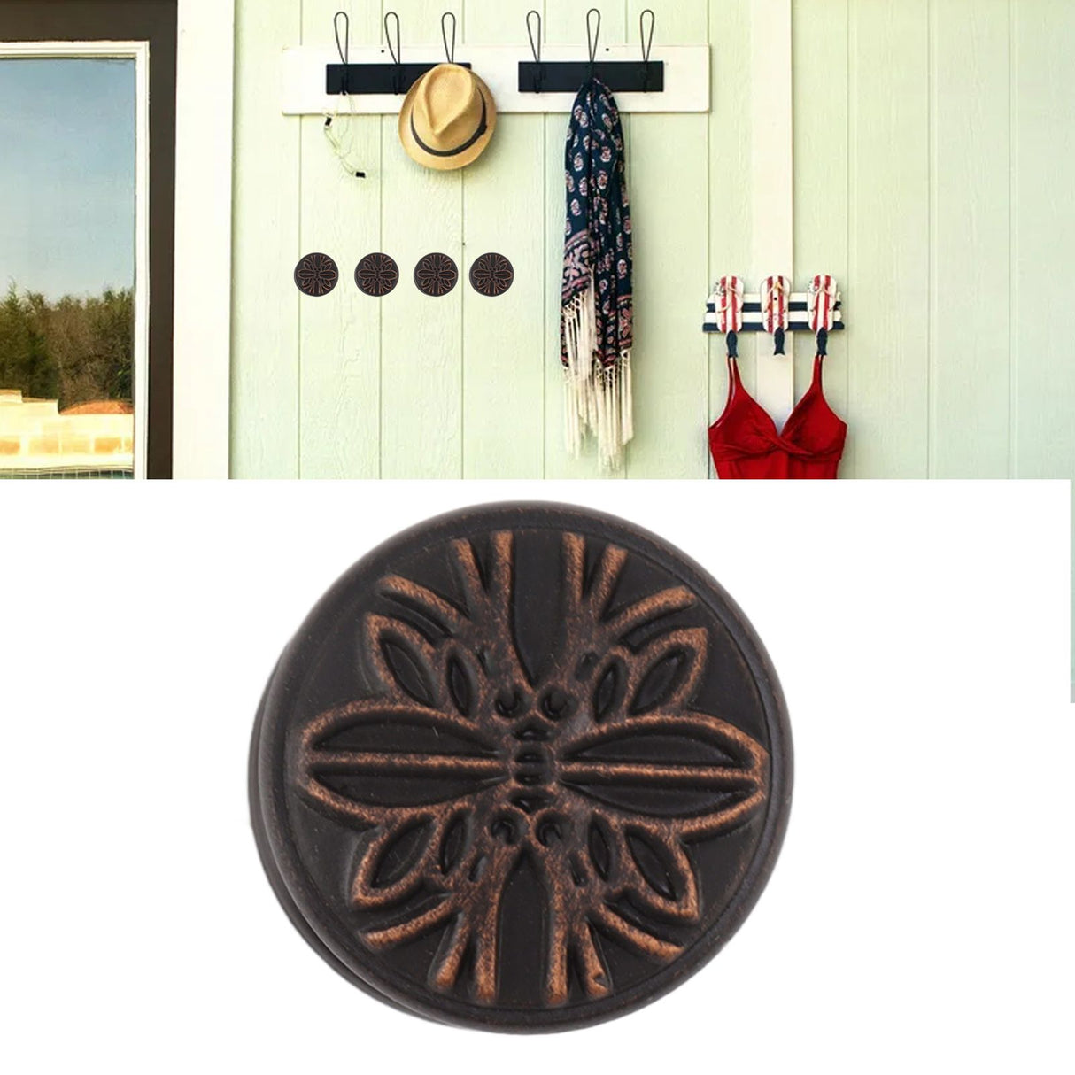 Bathroom Towel Hook Copper Retro Multifunctional Space Saving Wall Mounted Robe Hook for Door D Type