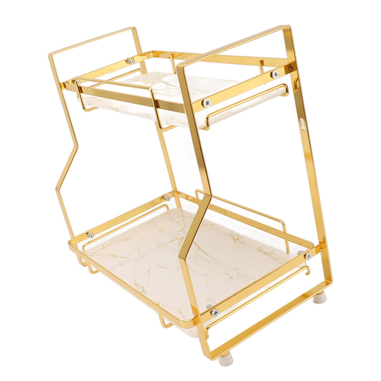 Bathroom Storage Shelf Wall Mounted Corner Organizer Standing Rack for Living Room Bedroom Kitchen White and Gold 2 Tier