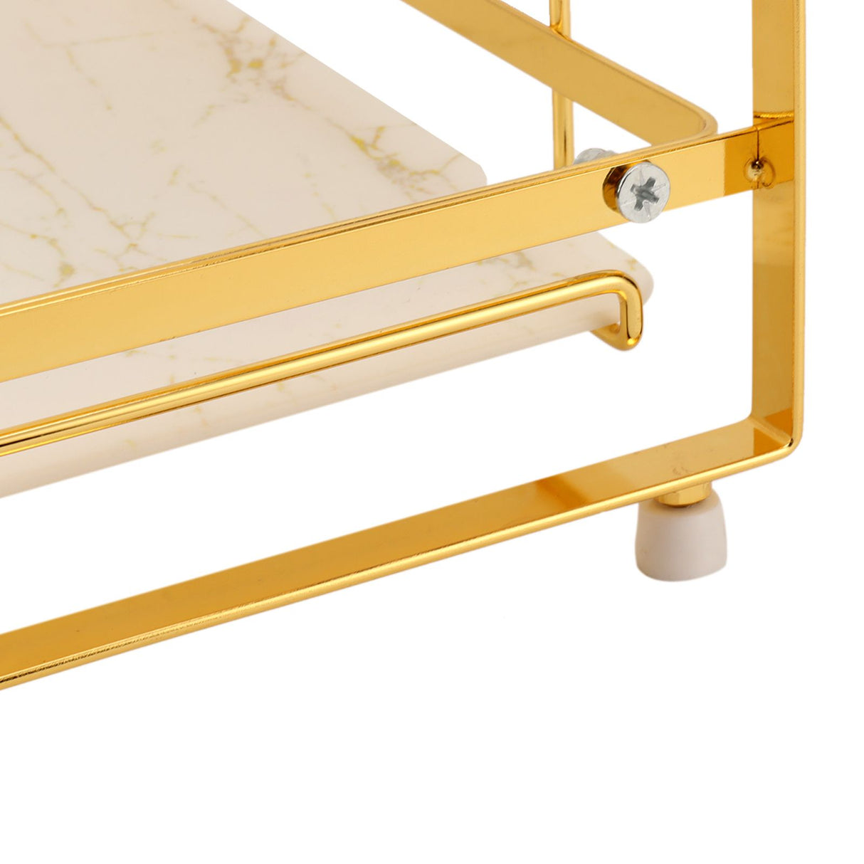 Bathroom Storage Shelf Wall Mounted Corner Organizer Standing Rack for Living Room Bedroom Kitchen White and Gold 2 Tier