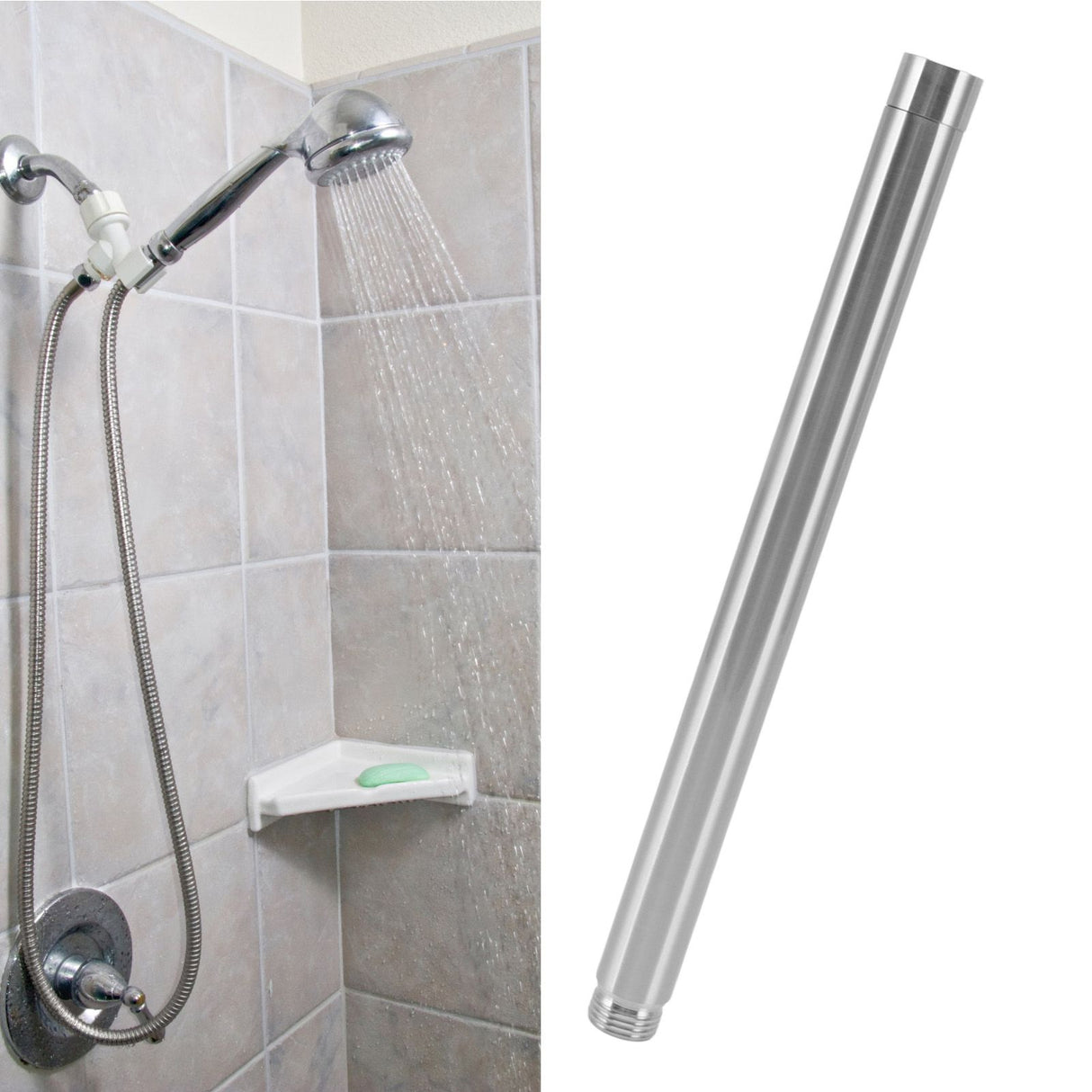 Shower Extension Tube Stainless Steel Handheld Shower Head Extender for Bathroom 10in