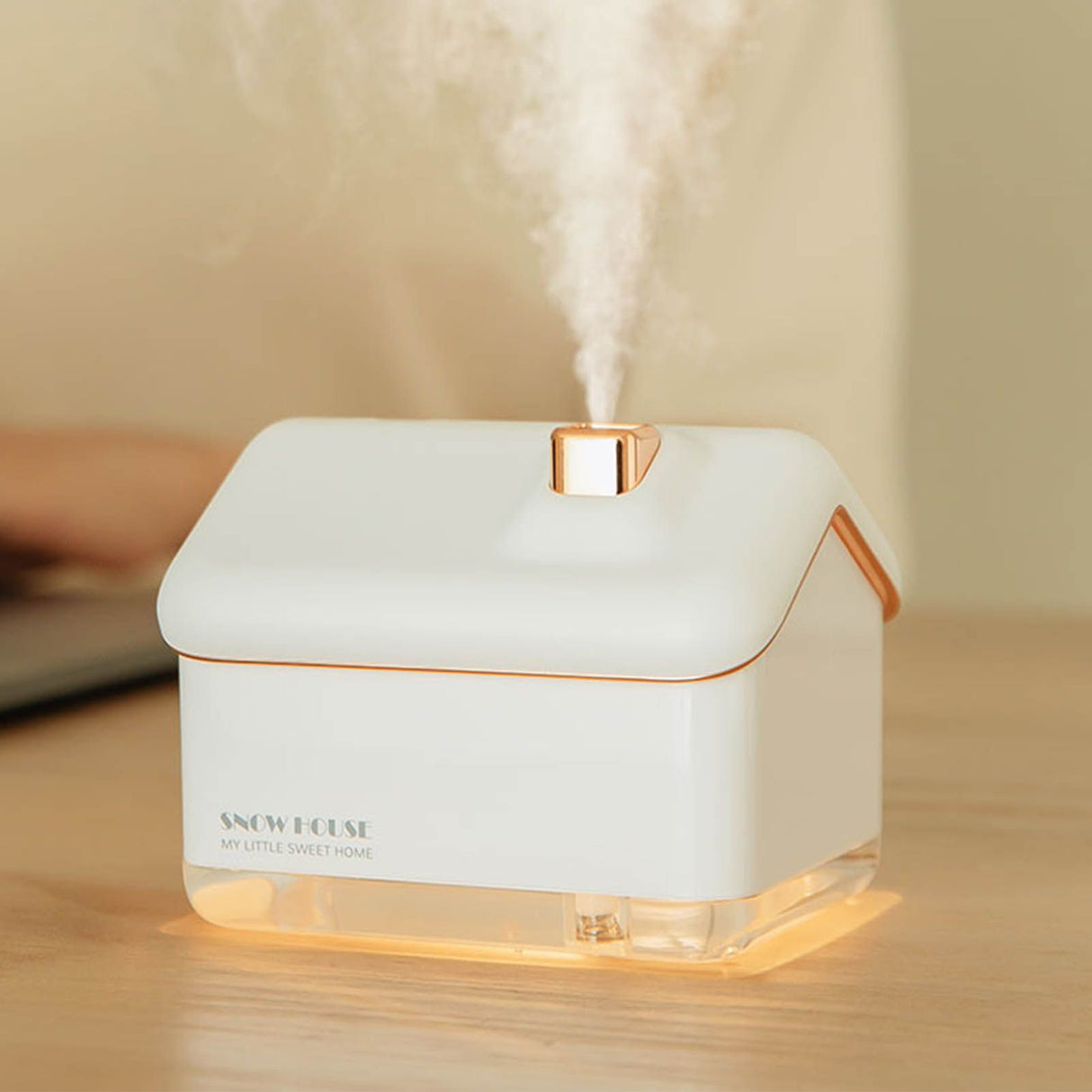 Snow House Mini Humidifier USB Nano Atomization Humidifier with Night Light for Living Room Bedroom Plug In White