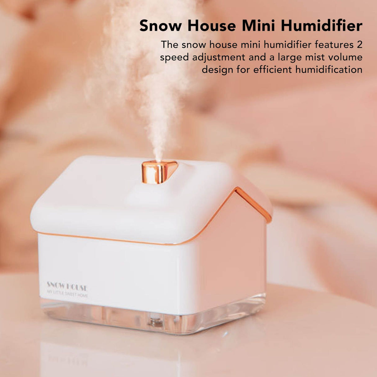 Snow House Mini Humidifier USB Nano Atomization Humidifier with Night Light for Living Room Bedroom Plug In White