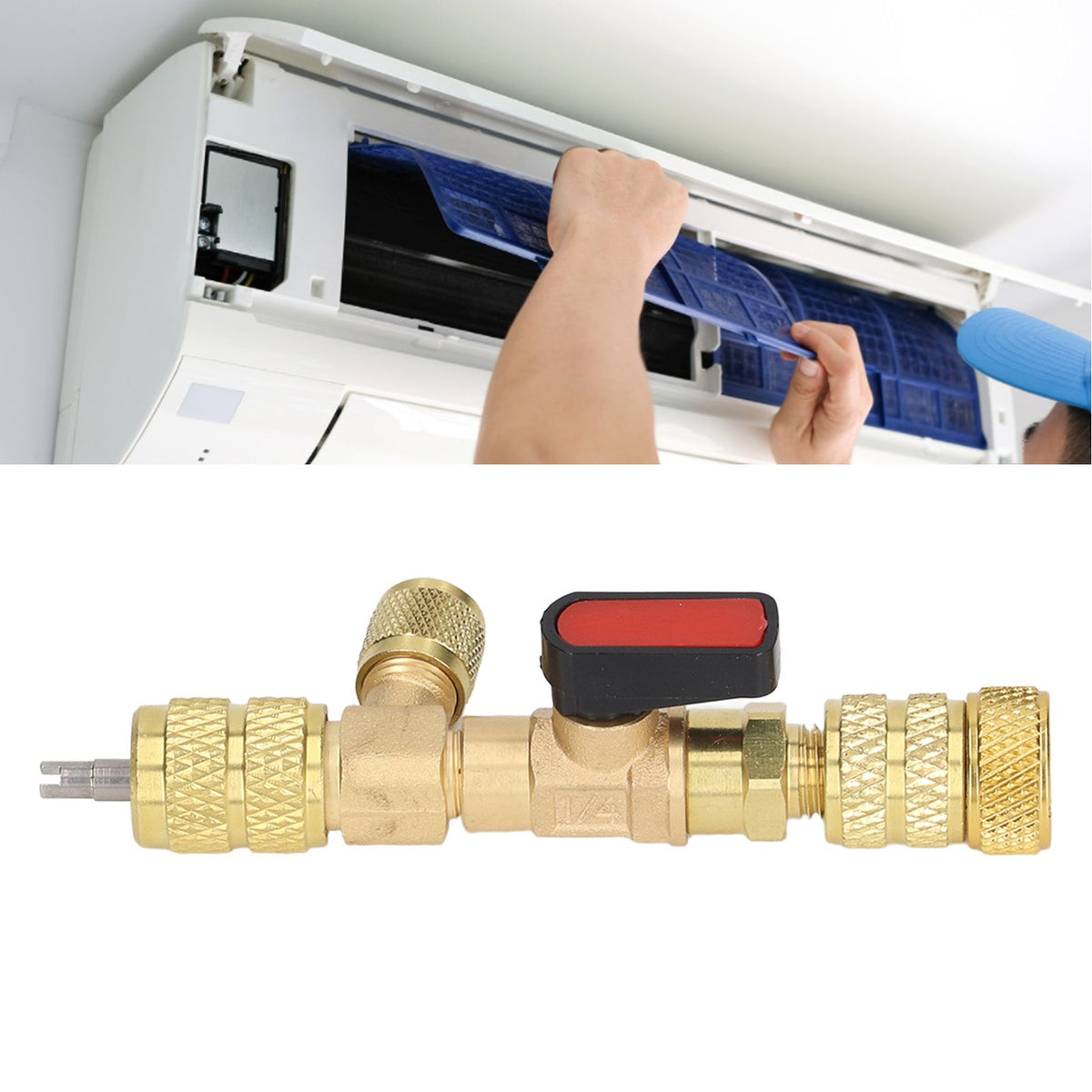 Valve Core Remover 1/4SAE 5/16SAE Port Air Conditioning Line Repair Tool for R12 R122 R410