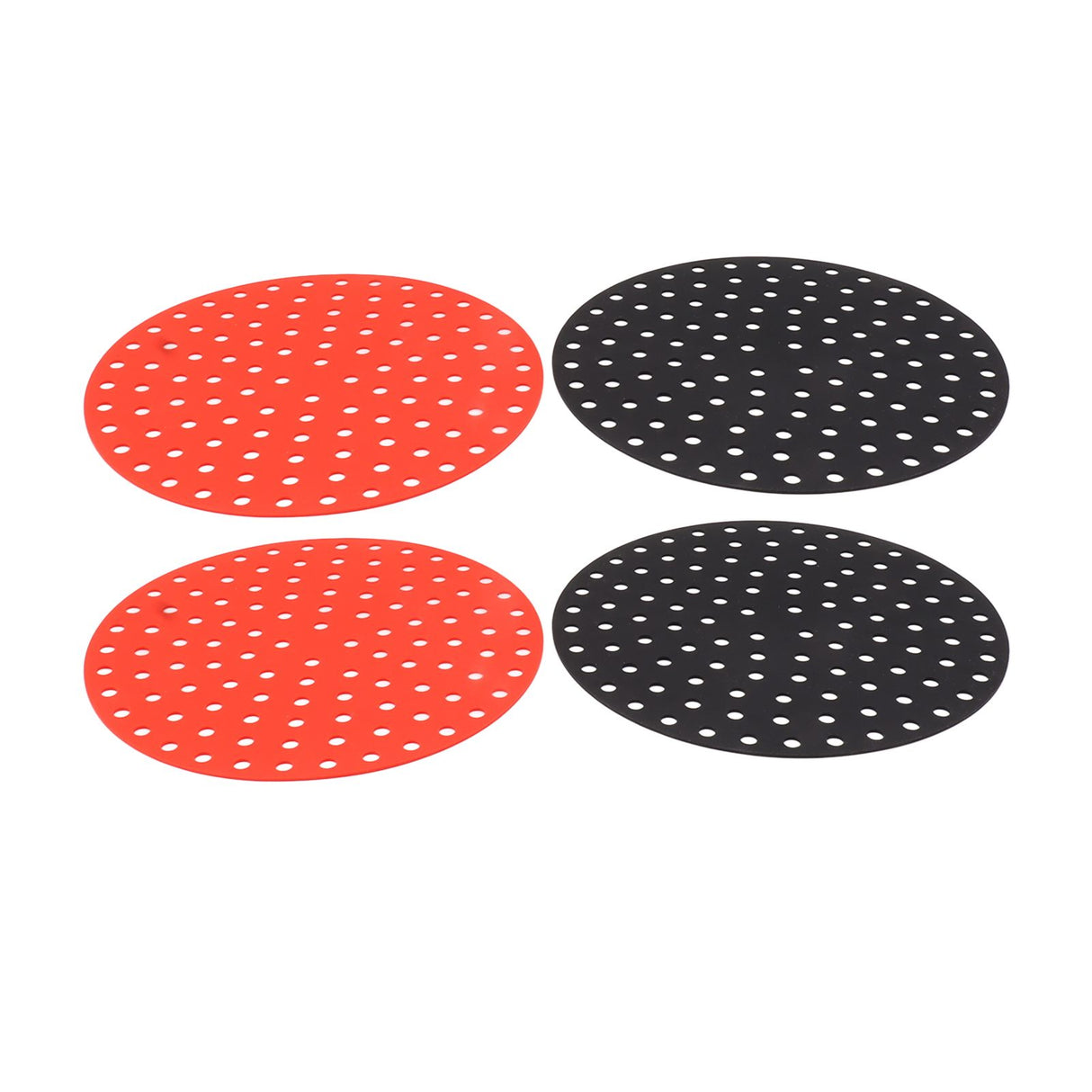 4PCS Round Air Fryer Mat High Temperature Resistant Oilproof Reusable Silicone Air Fryer Liner for Air Fryer Accessories 2 X 20cm/7.9in Red, 2 X 20cm/7.9in Black