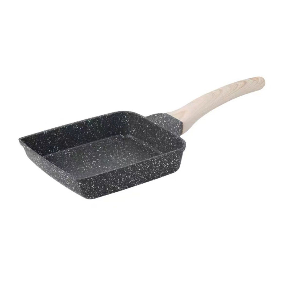 Frying Pan Aluminium Fast Conduction 3 Layers Thickened Wooden Handle Cooking Skillet for Family Kitchen