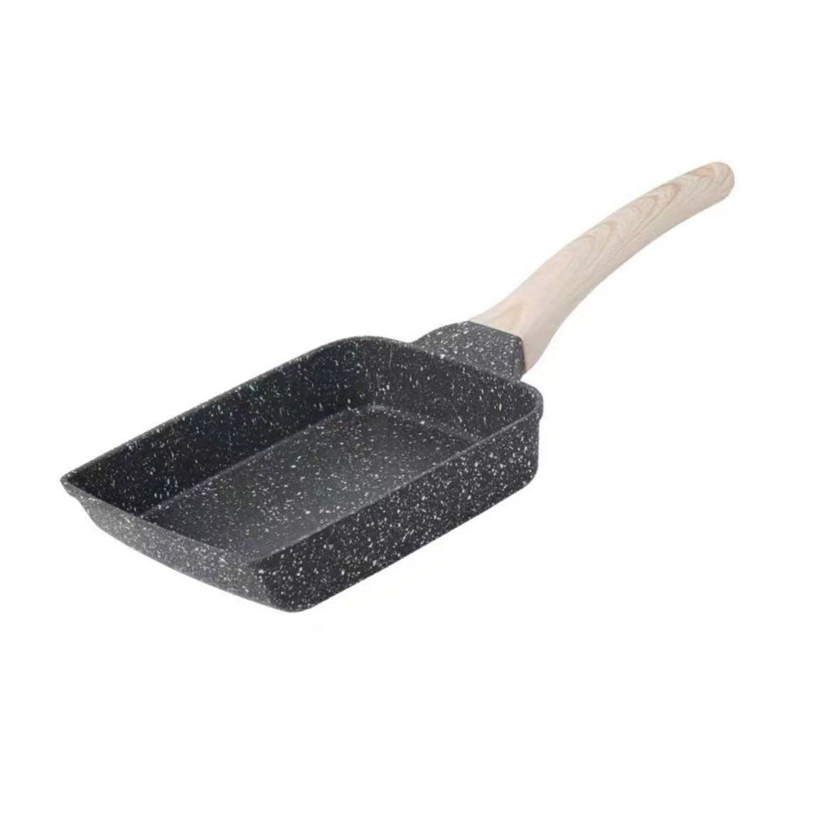 Frying Pan Aluminium Fast Conduction 3 Layers Thickened Wooden Handle Cooking Skillet for Family Kitchen
