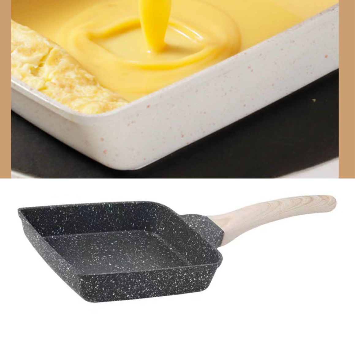 Frying Pan Aluminium Fast Conduction 3 Layers Thickened Wooden Handle Cooking Skillet for Family Kitchen