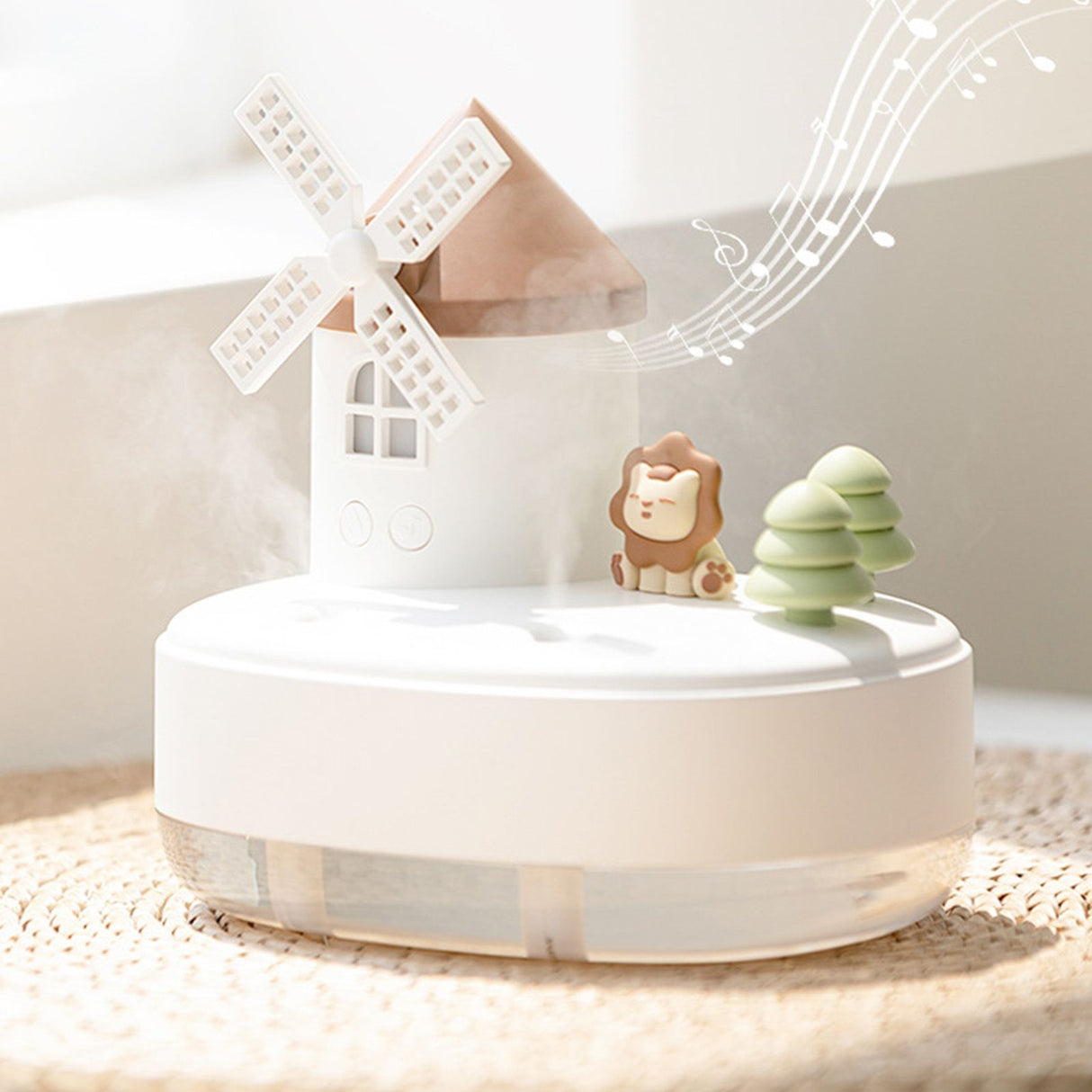 Humidifier Music Box with Warm Night Light Dual Spray Wireless Small Table Humidifier for Bedroom Office White
