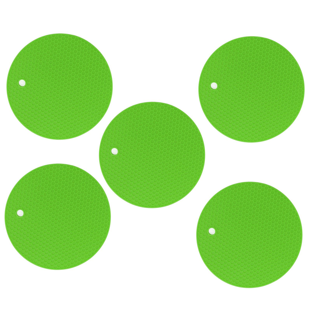 5PCS Silicone Trivet Mats Round Multipurpose Heat Resistant Non Slip Pads Pot Holders for Hot Pot Hot Dishes Green