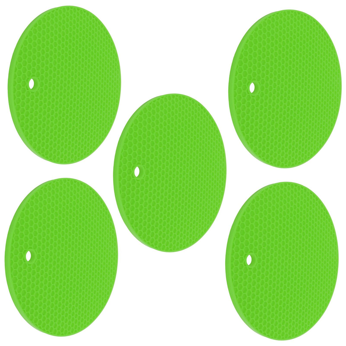 5PCS Silicone Trivet Mats Round Multipurpose Heat Resistant Non Slip Pads Pot Holders for Hot Pot Hot Dishes Green