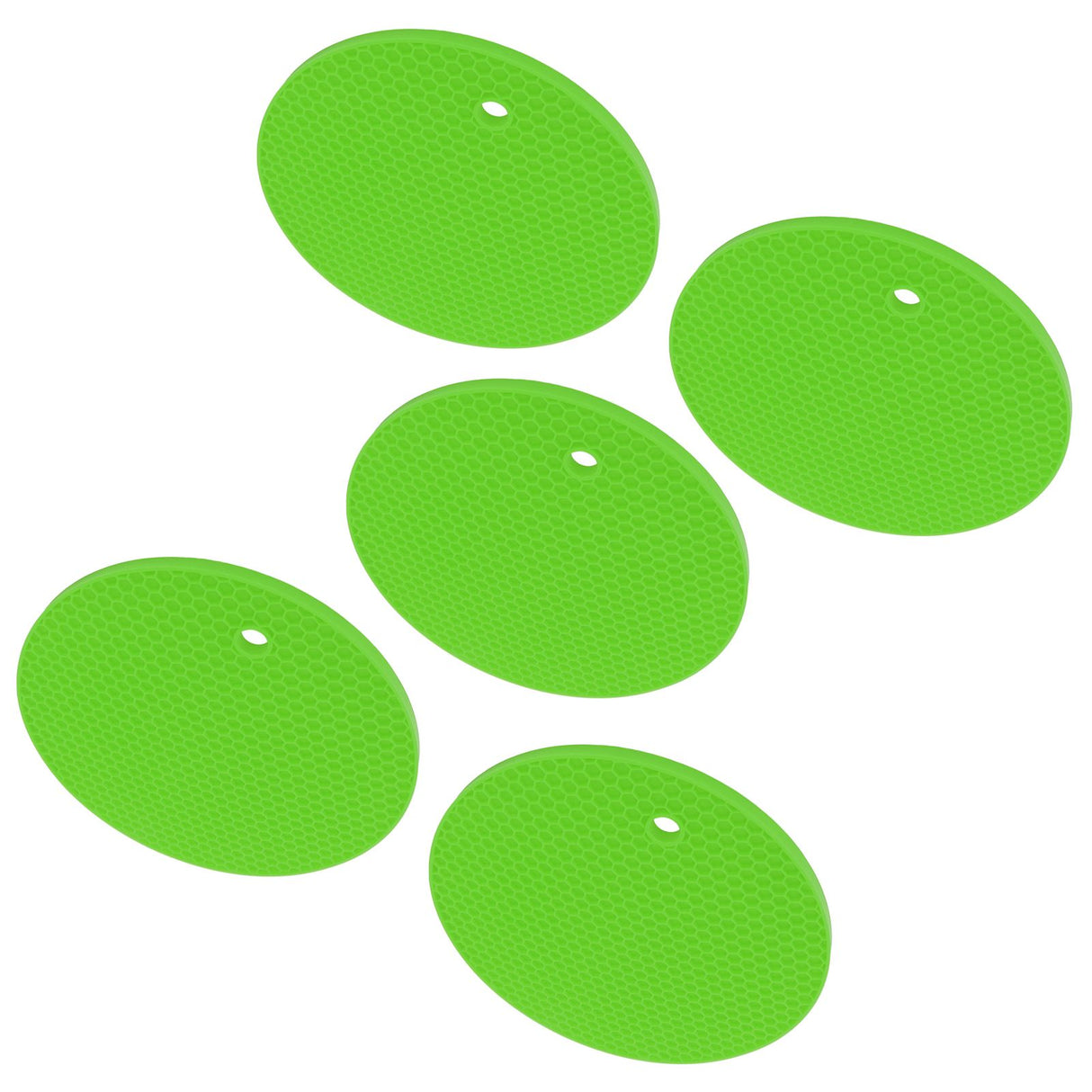 5PCS Silicone Trivet Mats Round Multipurpose Heat Resistant Non Slip Pads Pot Holders for Hot Pot Hot Dishes Green