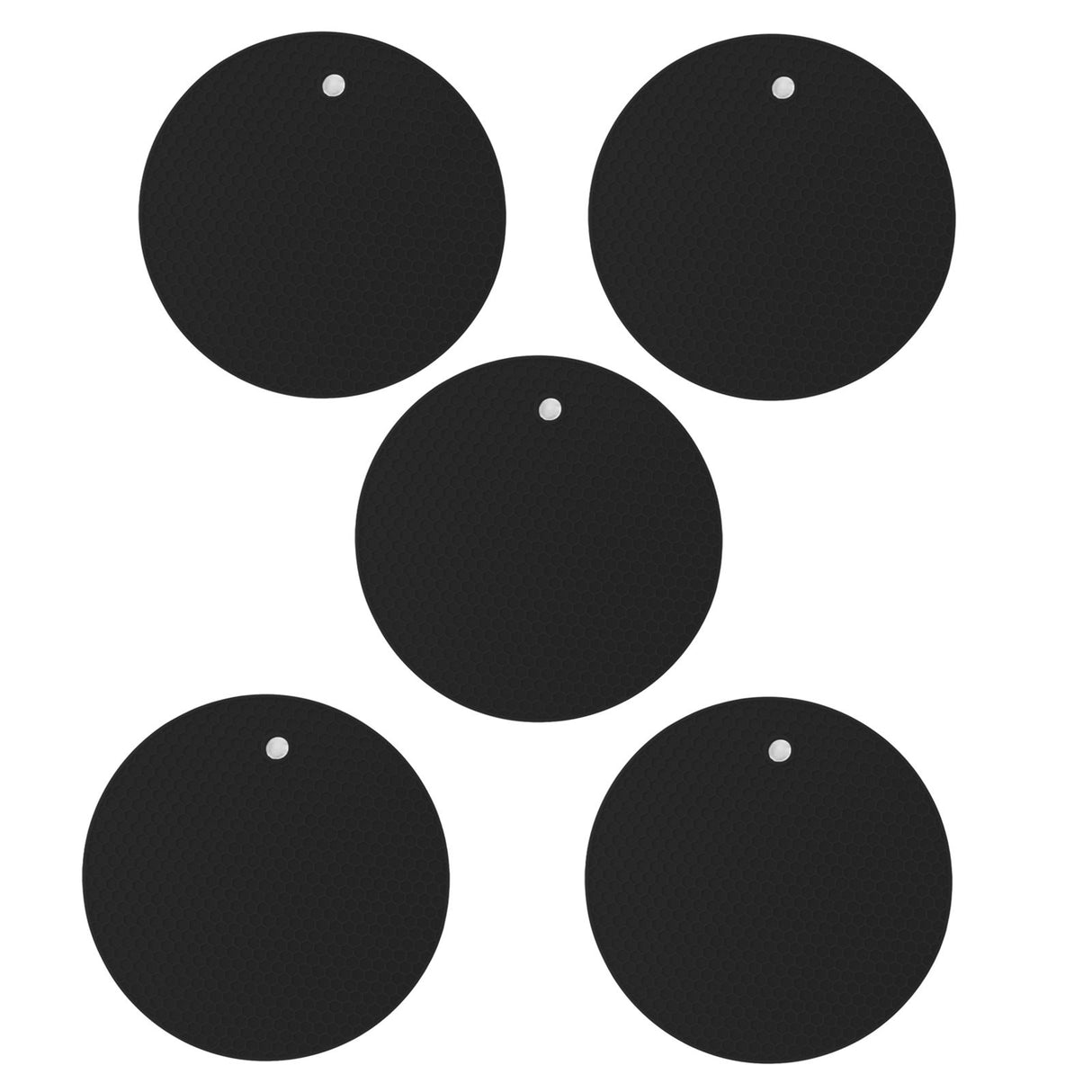 5PCS Silicone Trivet Mats Round Multipurpose Heat Resistant Non Slip Pads Pot Holders for Hot Pot Hot Dishes Black