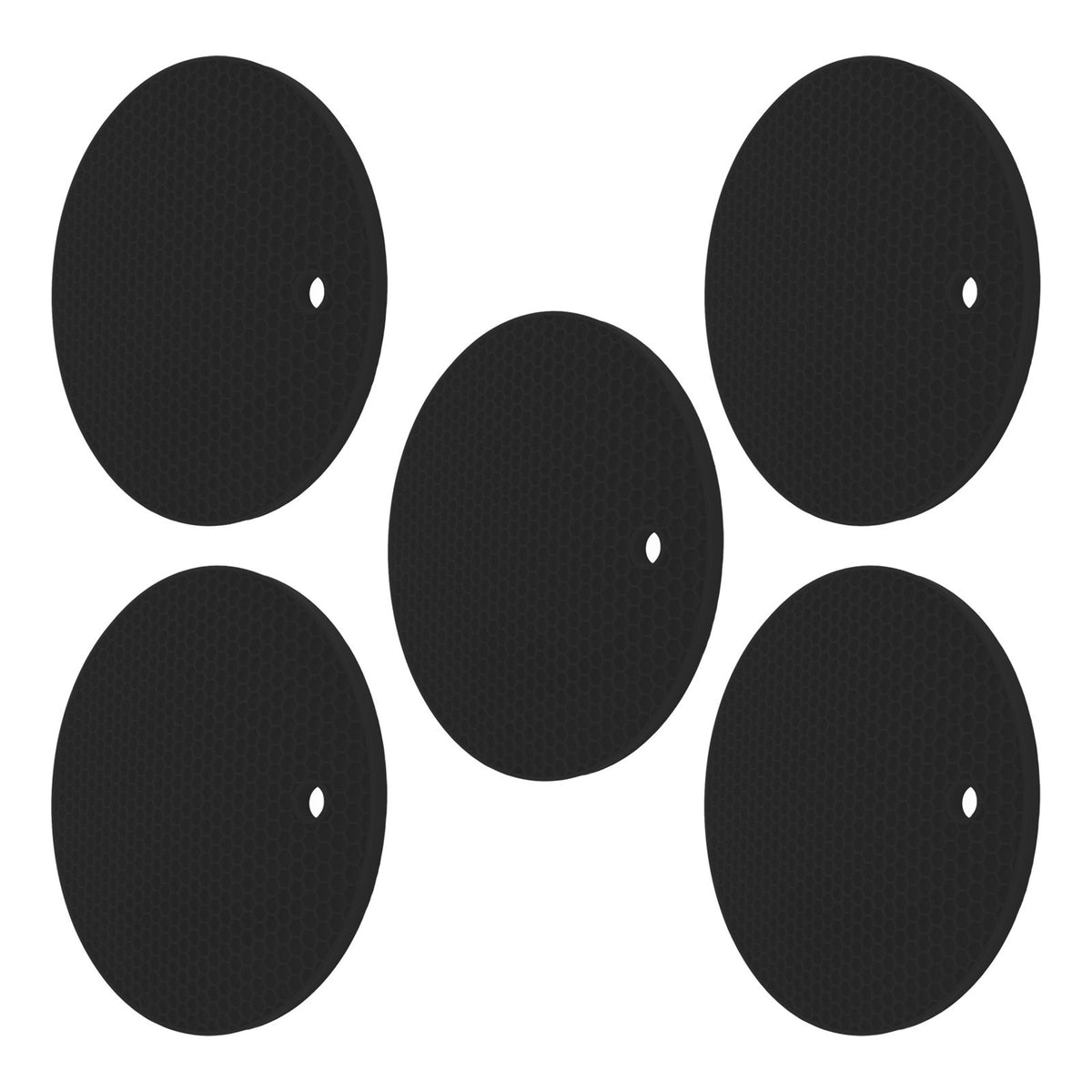 5PCS Silicone Trivet Mats Round Multipurpose Heat Resistant Non Slip Pads Pot Holders for Hot Pot Hot Dishes Black