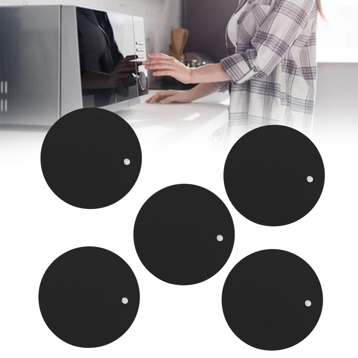 5PCS Silicone Trivet Mats Round Multipurpose Heat Resistant Non Slip Pads Pot Holders for Hot Pot Hot Dishes Black