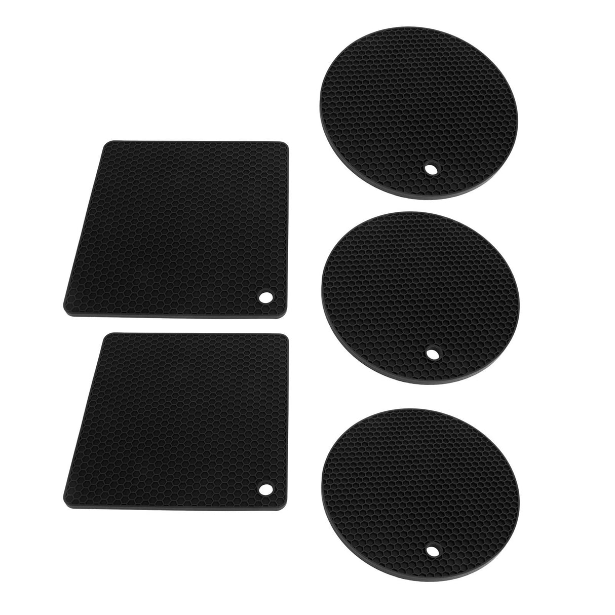 5Pcs Silicone Trivet Mat Square Round Honeycomb Hot Pad Non Slip Heat Resistant for Hot Plate Pans Kitchen Pots Black