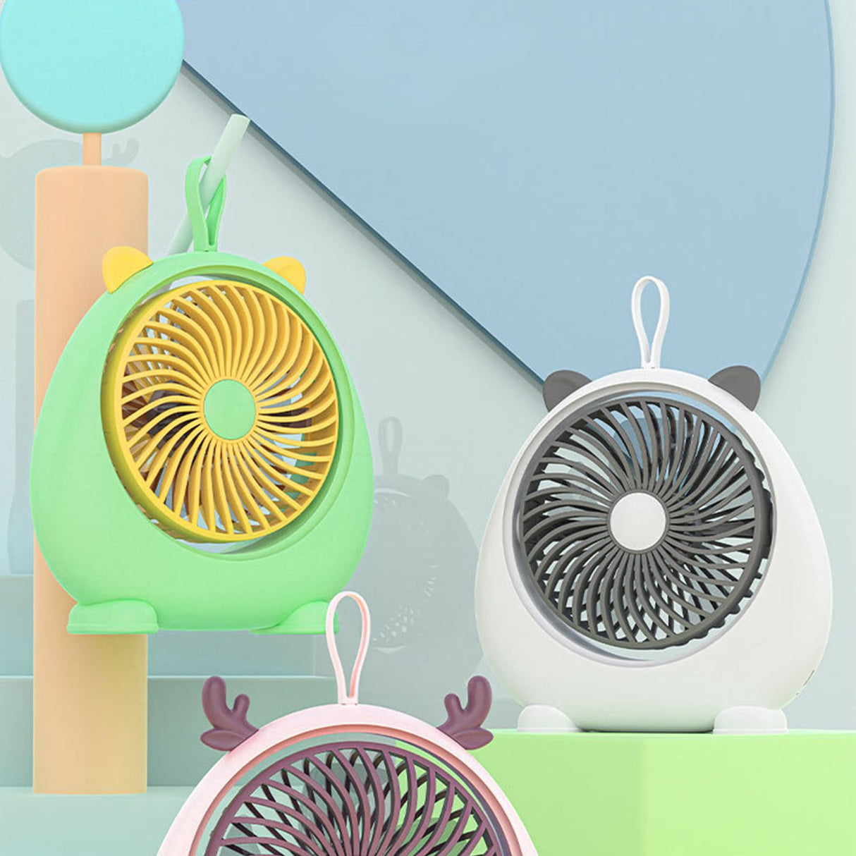 USB Desk Fan PP Quite Portable Mini Cute Tabletop Fan with Two Gear Wind Speed for Home Green Small Size