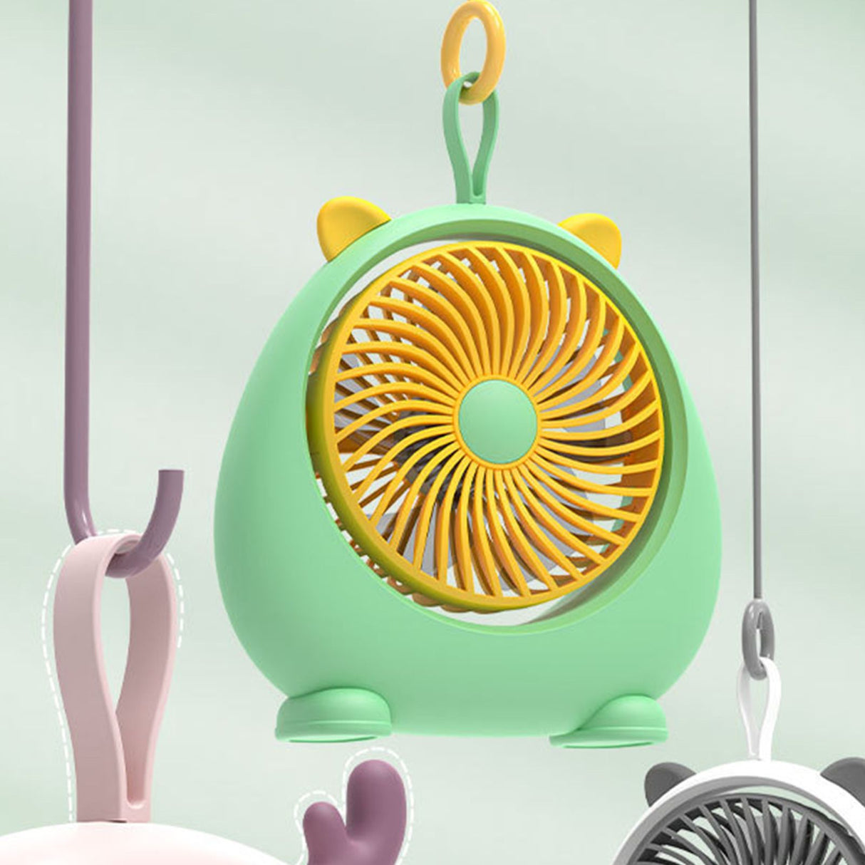 USB Desk Fan PP Quite Portable Mini Cute Tabletop Fan with Two Gear Wind Speed for Home Green Small Size