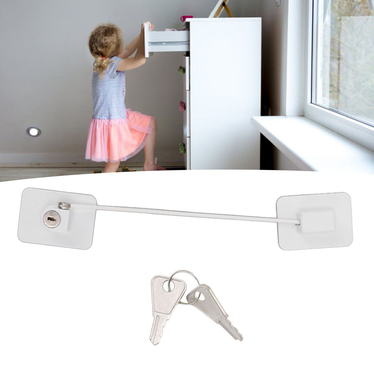 Refrigerator Lock White Childproof Freezer Lock Child Safety Cabinet Drawer Lock with 2 Keys