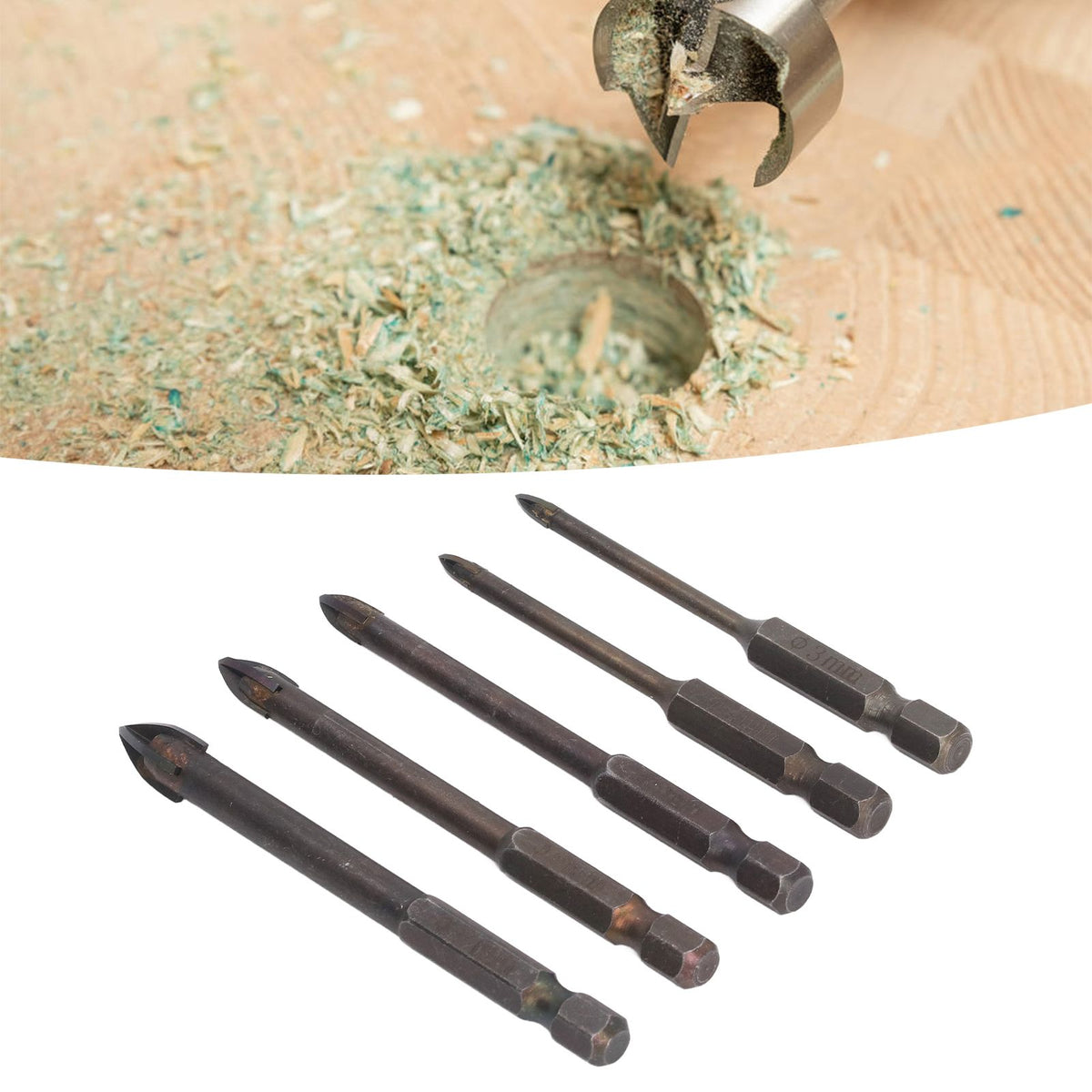 Drill Bit Set Unique Cross Design Cemented Carbide Hex Power Bits for Glass Ceramic Glass Tile Full Tile Brick Wall Wood 5 Piece Set