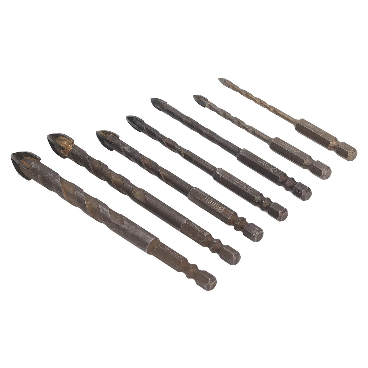 Drill Bit Set Unique Cross Design Cemented Carbide Hex Power Bits for Glass Ceramic Glass Tile Full Tile Brick Wall Wood 7 Piece Set