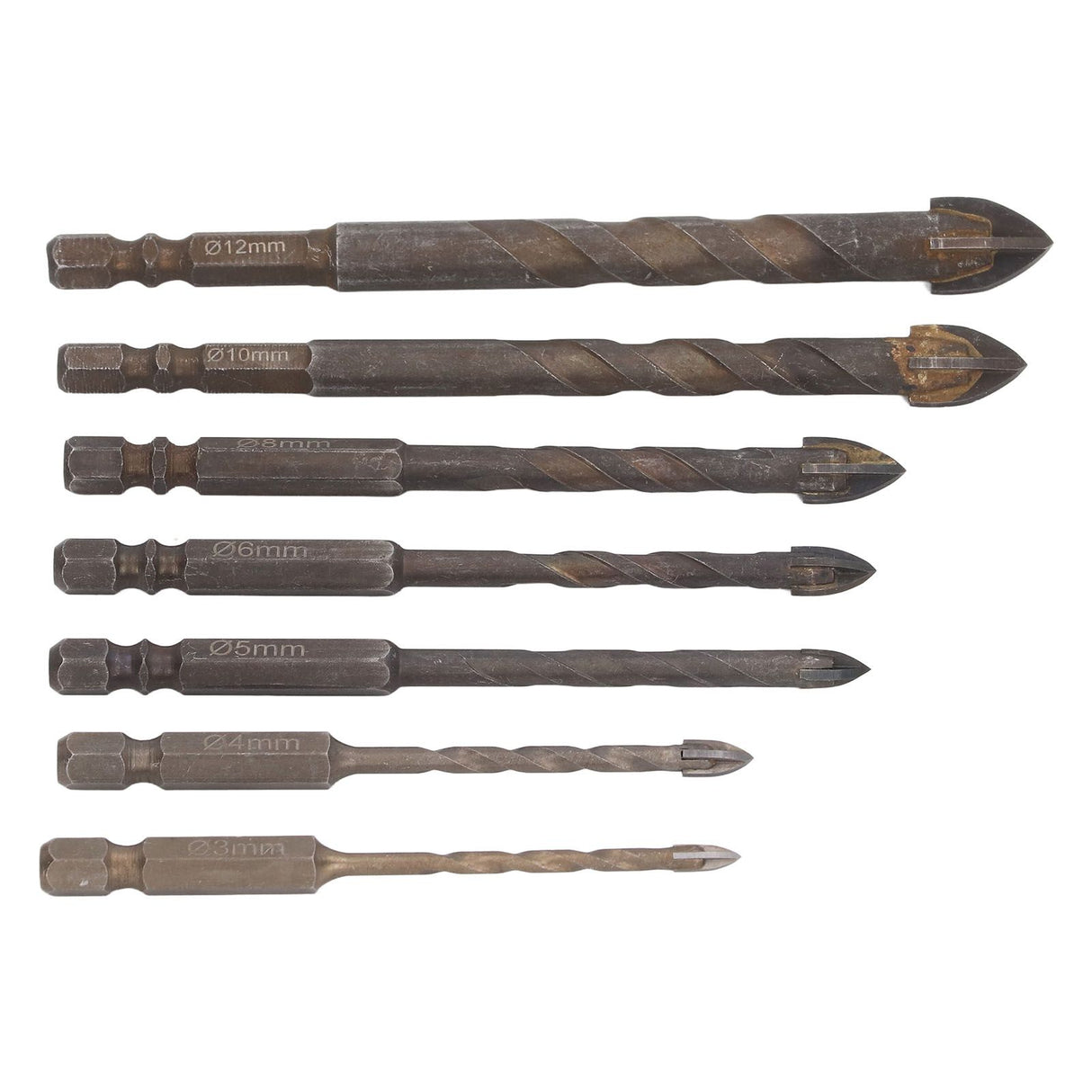 Drill Bit Set Unique Cross Design Cemented Carbide Hex Power Bits for Glass Ceramic Glass Tile Full Tile Brick Wall Wood 7 Piece Set