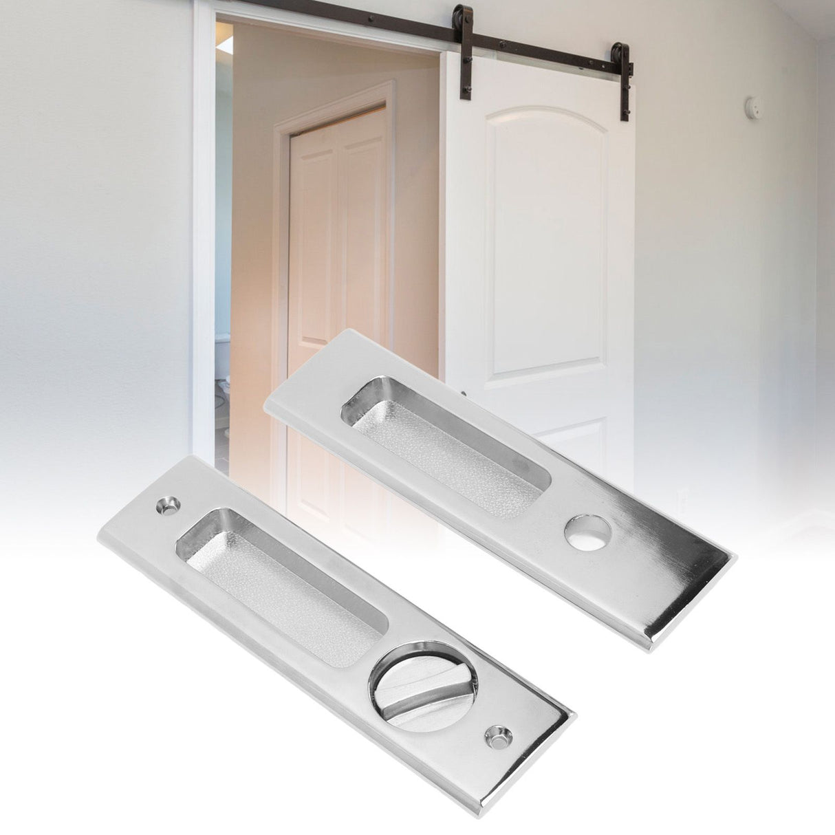 Zinc Alloy Invisible Recessed Handle Latch with Keys for Bathroom Balcony Pocket Door Sliding Barn Door