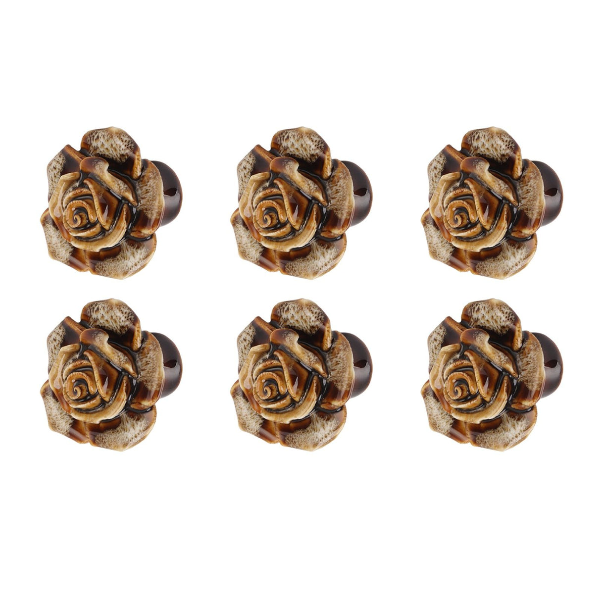 6Pcs Cabinet Knob Rose Flower Shape Delicate Ceramic Knob for Dresser Drawer Leopard White