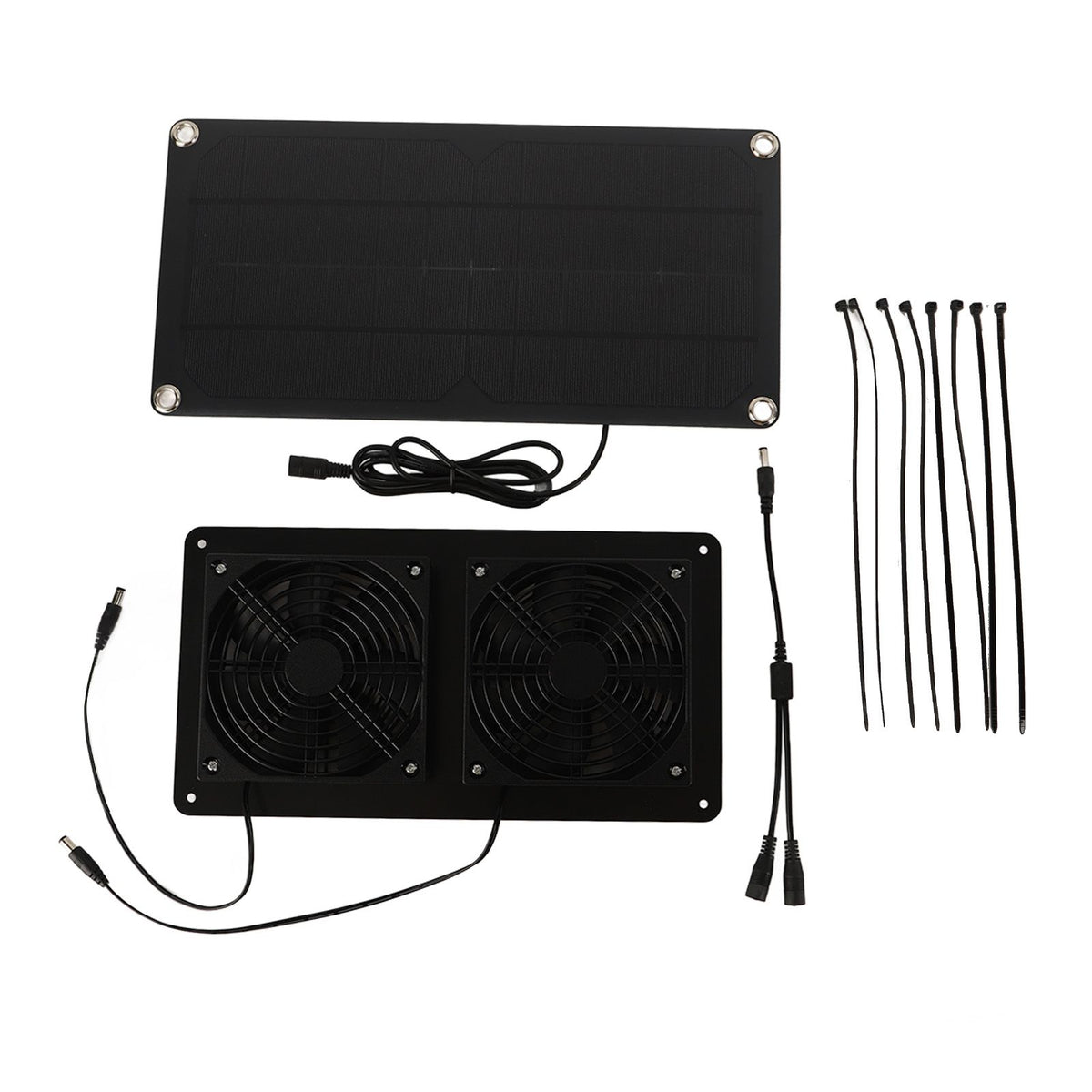 12V 20W Solar Powered Fan Kit Monocrystalline Silicon 3W Dual Cooling Fan for Car Greenhouse