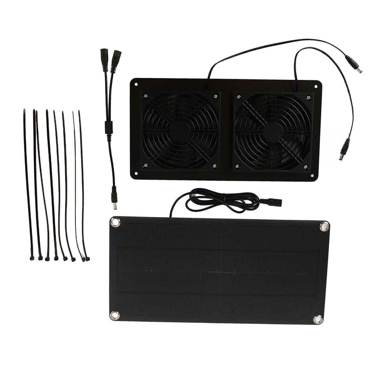 12V 20W Solar Powered Fan Kit Monocrystalline Silicon 3W Dual Cooling Fan for Car Greenhouse