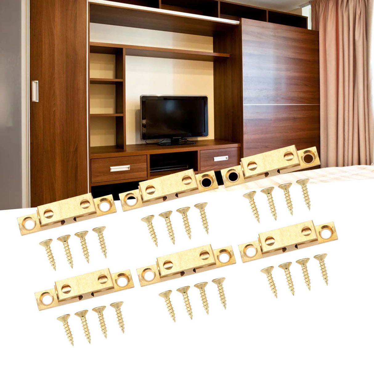6 Set Cabinet Door Catch Brass Cabinet Door Closet Ball Tension Catch Latch with Gold Screw for Most Cabinets 60mm / 2.4in