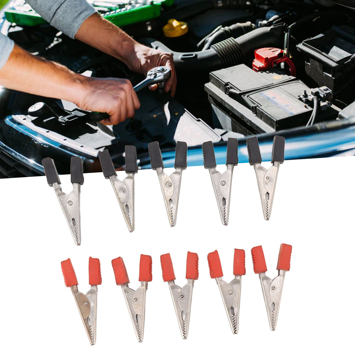 20 Pcs Crocodile Clip Red and Black 1cm Opening Electrical Test Clamp Stainless Steel Battery Cable Clips