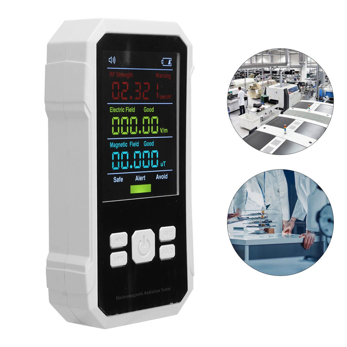 Radiation Detector RF Electric Magnetic Field Strength Detection Handheld Electromagnetic Radiation Meter White