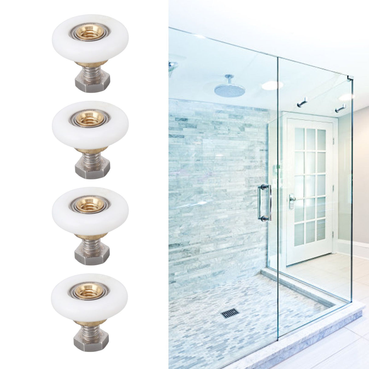 4 Set Shower Door Rollers Runners Wheels Bathroom Glass Door Rollers Runners Pulleys Wheels Replacement Part 23mm