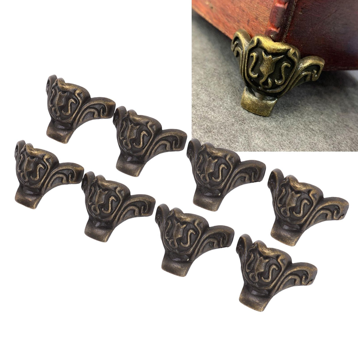 8pcs Jewelry Case Hardware Feet Bronze Zinc Alloy Decorative Legs Corner Protector Feet for Boxes Small Cabinets