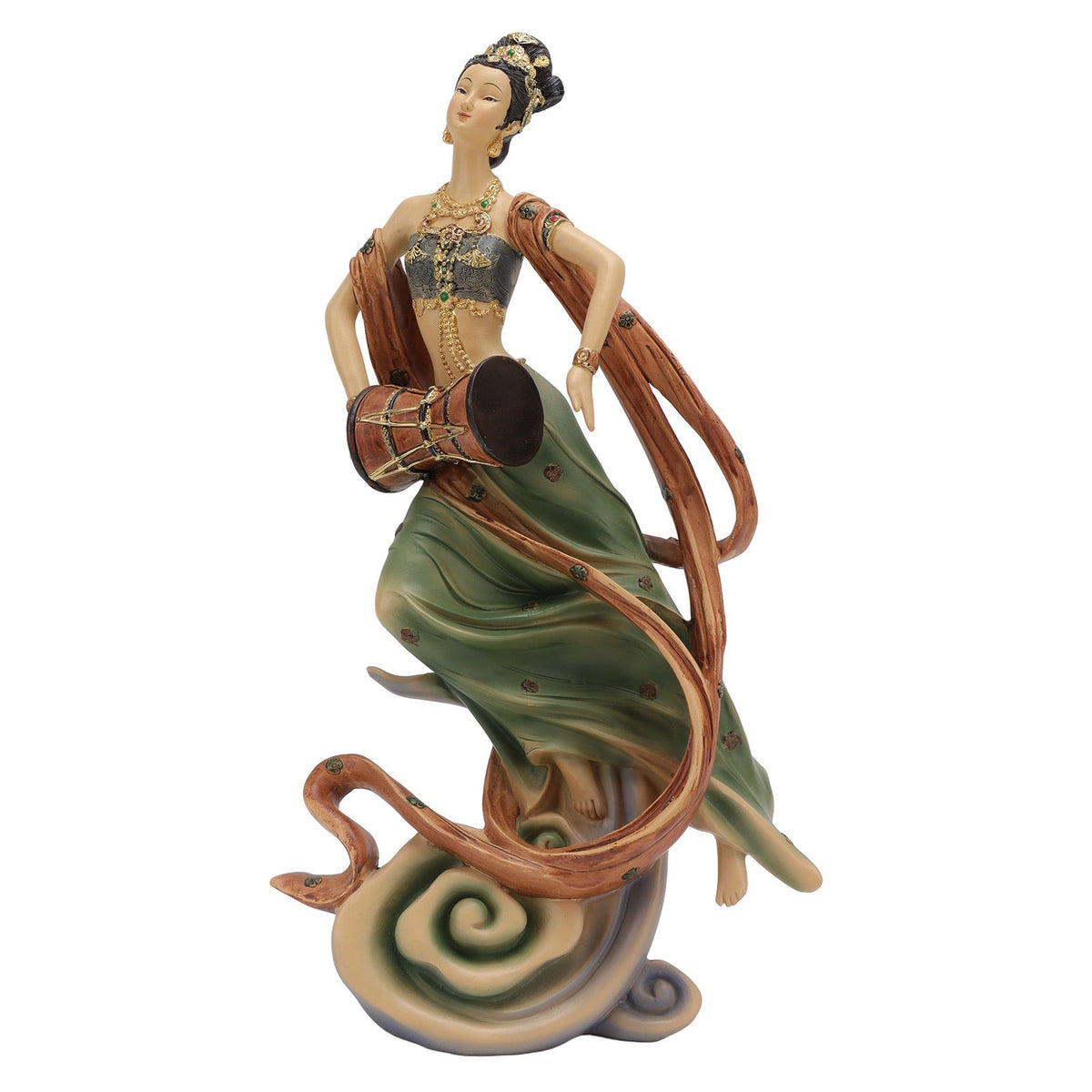 Resin Ancient Beauty Statue Chinese Style Classical Beautiful Women Figurine for Home Office Hotel Waist Drum