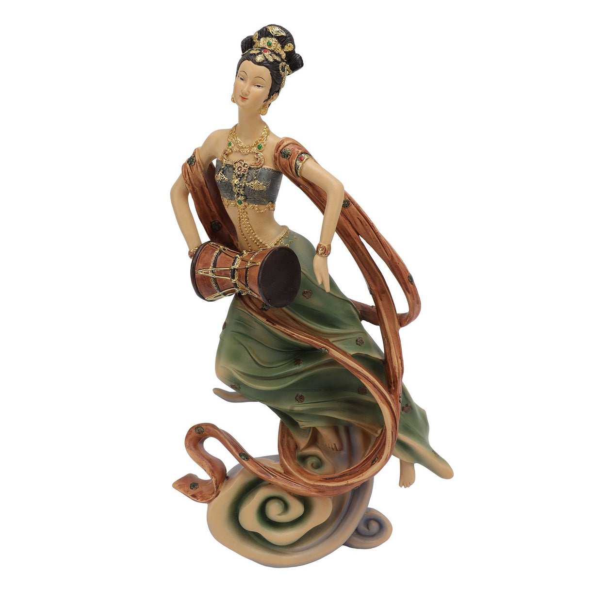 Resin Ancient Beauty Statue Chinese Style Classical Beautiful Women Figurine for Home Office Hotel Waist Drum