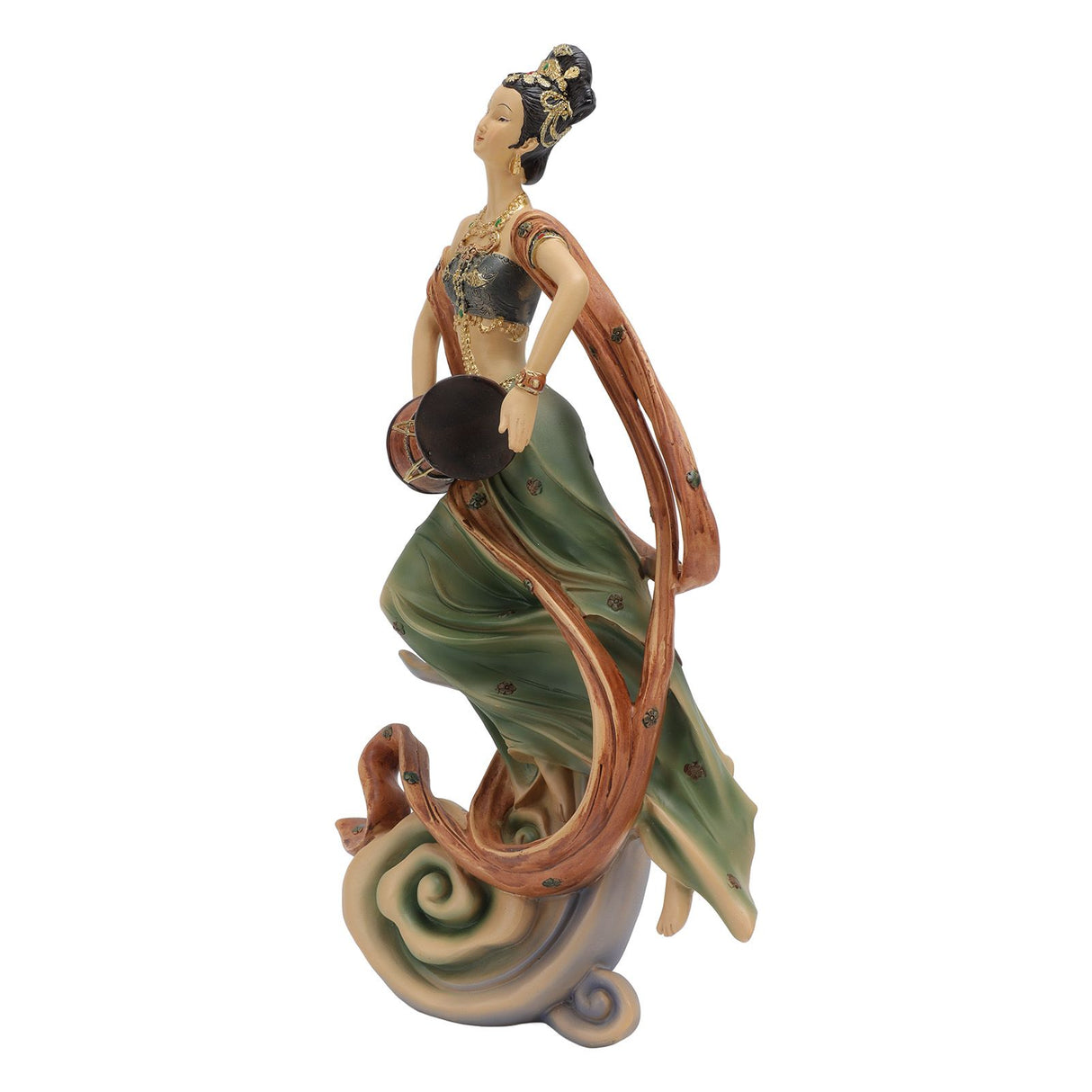 Resin Ancient Beauty Statue Chinese Style Classical Beautiful Women Figurine for Home Office Hotel Waist Drum